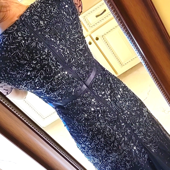 Adrianna Papell Midnight Blue Sequined Gown, Sz 2 - Picture 14 of 17